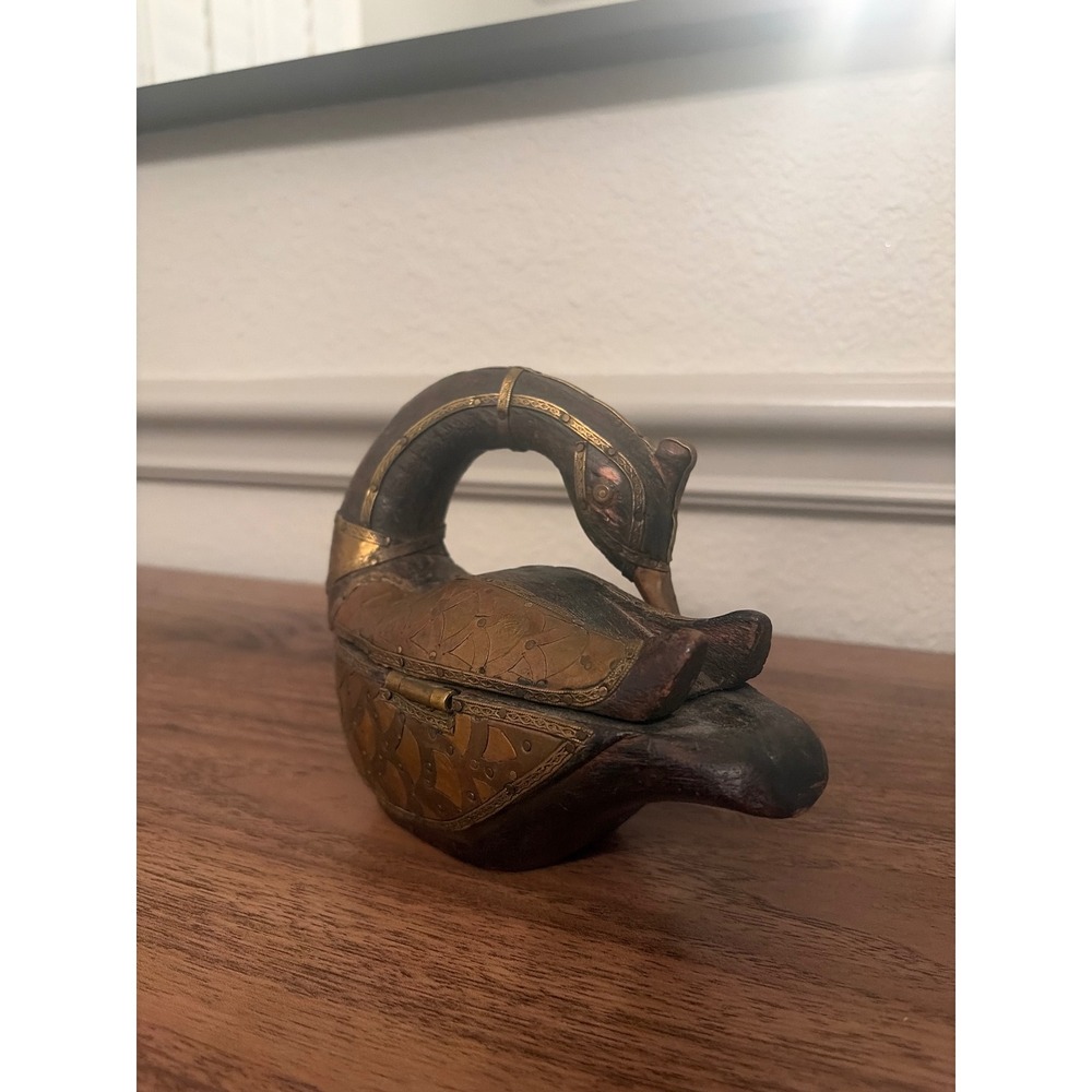Vintage Sankofa Swan Trinket Box Brass Copper Afrocentric Decor - Picture 3 of 12